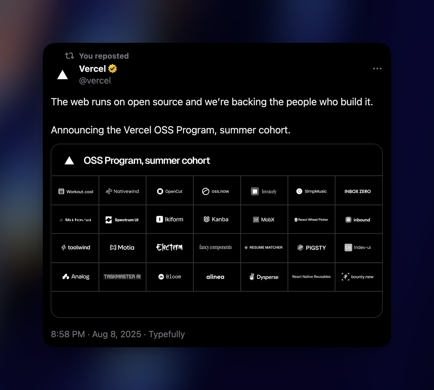 Sharp CV joins the Vercel OSS Summer 2025 Program